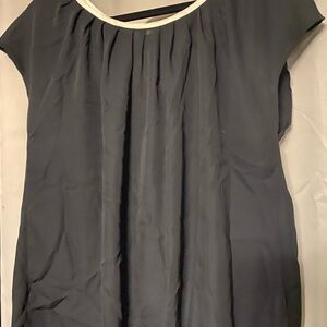 LC Lauren Conrad Black Blouse with Cap Sleeves and Pleated Design